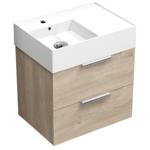 Nameeks Derin 23.6 in. W x 17.32 in. D x 25.2 H Single Sink Wall Mounted Bathroom Vanity in Brown oak with White Ceramic Top
