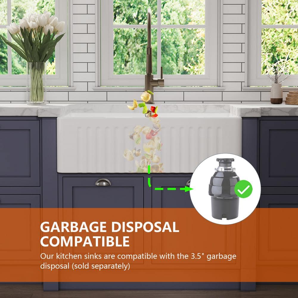 Eclipse 33" White Ceramic Double Basin Farmhouse Sink