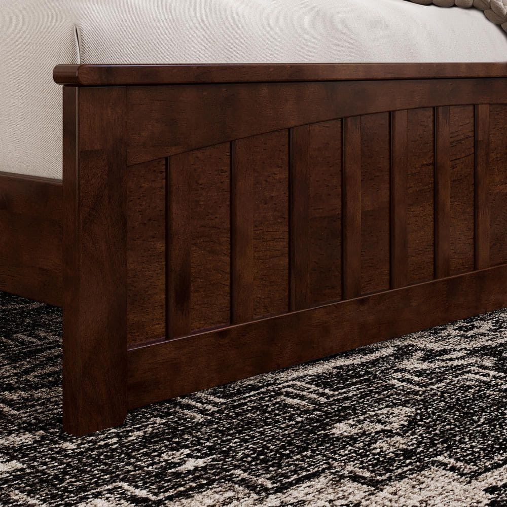 Walnut Queen Wood Platform Bed with Slatted Headboard