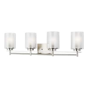 Elmwood Park 31.25 in. 4-Light Brushed Nickel Modern Transitional Bathroom Vanity Light with Satin Etched Glass Shades