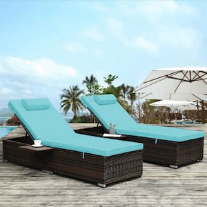 76.60 in. L x 25.40 in. W x 12.70 in. H Outdoor Wicker Chaise Lounge with Cushions (Set of 2)