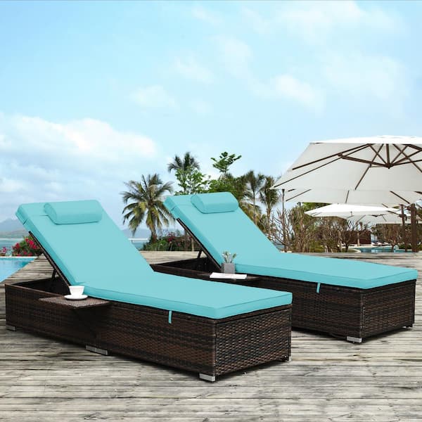 Wiilayok 76.60 in. L x 25.40 in. W x 12.70 in. H Outdoor Wicker Chaise Lounge with Cushions (Set of 2)