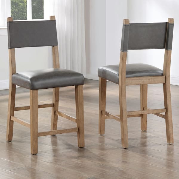 Aubrey Brown Faux Leather Counter Height Chair (Set of 2)