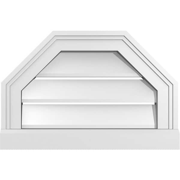 Ekena Millwork 18" x 12" Octagonal Top Surface Mount PVC Gable Vent: Functional with Brickmould Sill Frame