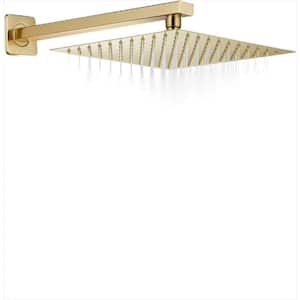 Rain Shower Head 1-Spray Patterns with 1.8 GPM 10 in., ‎Wall Mount Rain Fixed Shower Head in Brushed Gold.