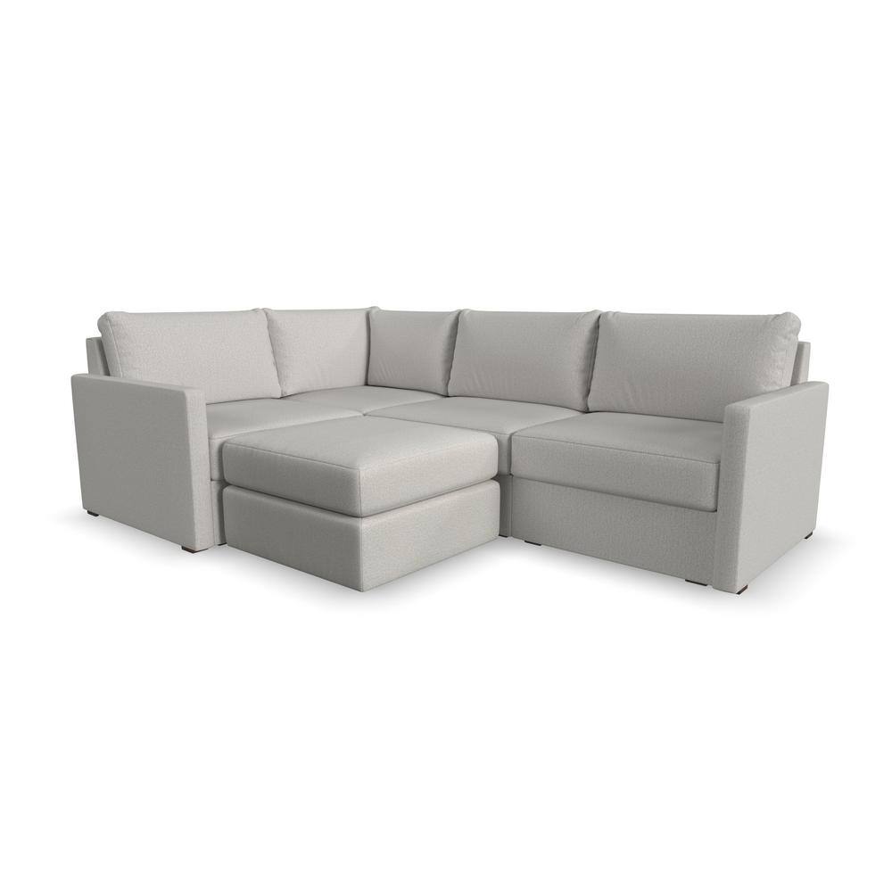 FLEXSTEEL Flex 102 in. W Straight Arm 4 PC Polyester Performance Fabric Modular Sectional Sofa with Bumper Ottoman Light Gray, Frost Light Gray -  90224NSEC931301