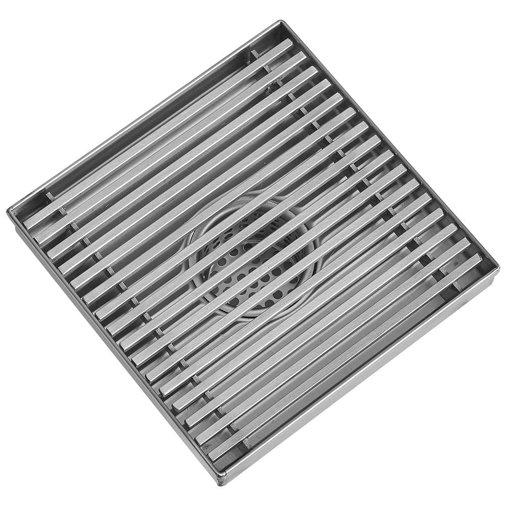 6-Inch Brushed Nickel Square Stainless Steel Shower Drain