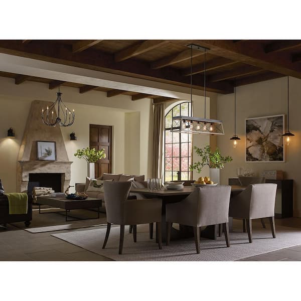 Beaufort Collection 1-Light Textured Black Clear Seeded Glass Farmhouse Outdoor Hanging Lantern Light