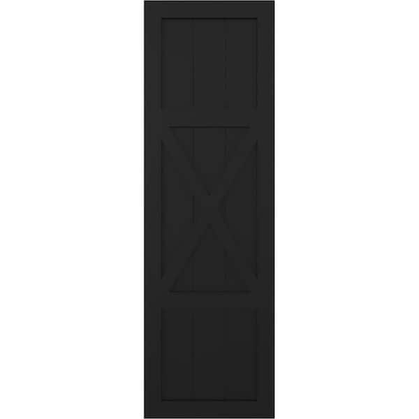 Ekena Millwork 12 in. x 27 in. True Fit PVC Center X-Board Farmhouse Fixed Mount Board and Batten Shutters Pair in Black