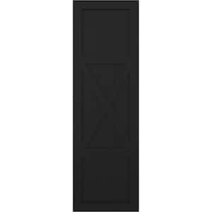 15 in. x 71 in. True Fit PVC Center X-Board Farmhouse Fixed Mount Board and Batten Shutters Pair in Black
