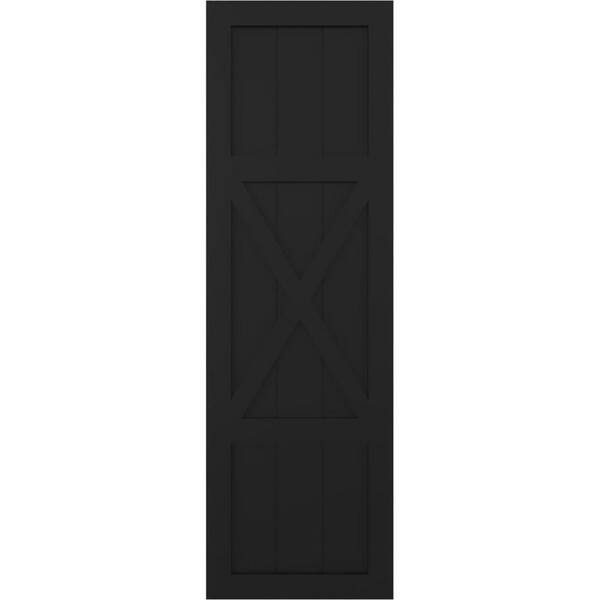 Ekena Millwork 18 in. x 53 in. True Fit PVC Center X-Board Farmhouse Fixed Mount Board and Batten Shutters Pair in Black