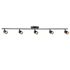 7-Watt 5-Bulb 2450 Lumens Black LED Track Lighting Kit with Fixed Rail Ceiling Light with Rotating Heads, 3000K