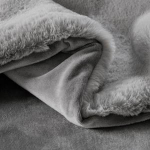 Sable Grey Solid Faux Fur Throw Blanket