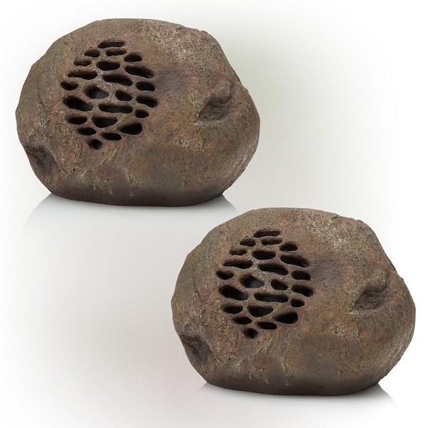 Alpine Corporation Waterproof Bluetooth Solar-Powered Outdoor Wireless Rock Speaker - Set of 2