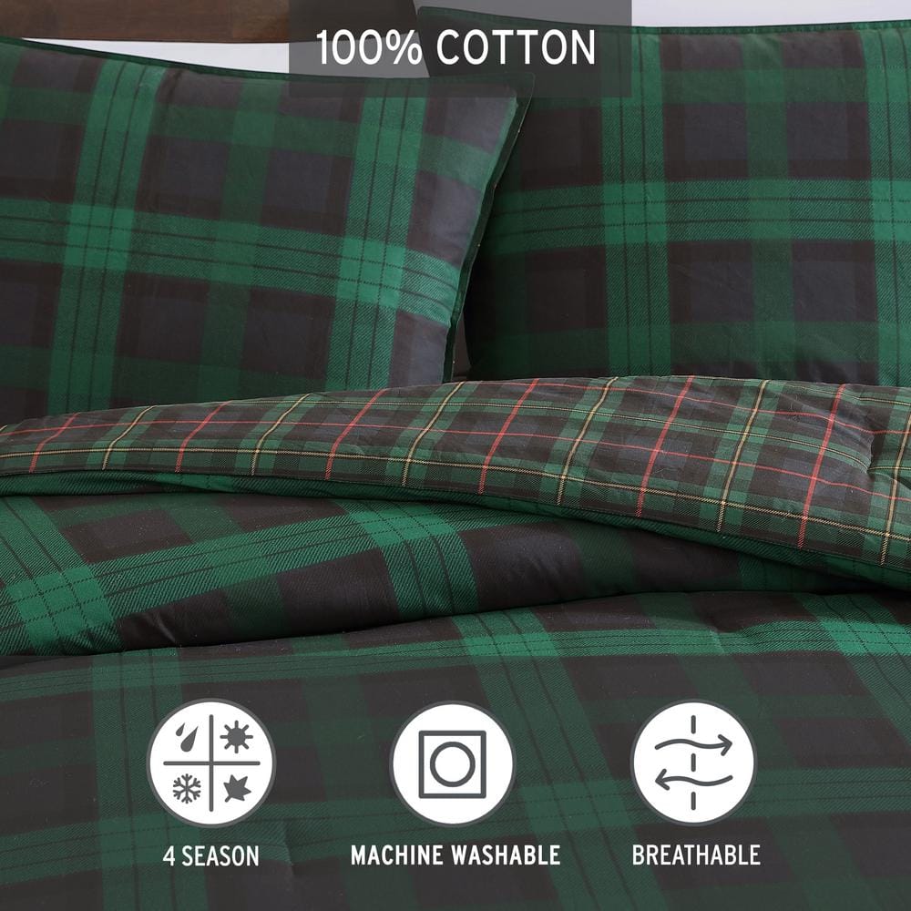 Navy and Green Cotton Twin Reversible Comforter Set