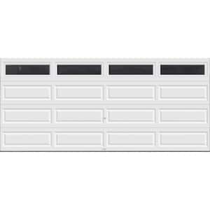 Classic Steel Long Panel 16 ft x 7 ft Insulated 12.9 R-Value  White Garage Door with Windows