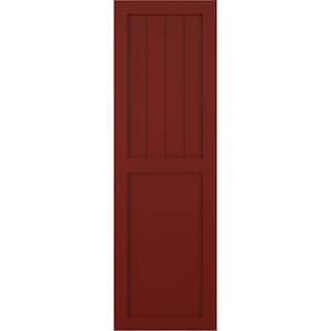 12 in. x 54 in. PVC True Fit Farmhouse/Flat Panel Combination Fixed Mount Board and Batten Shutters Pair in Pepper Red
