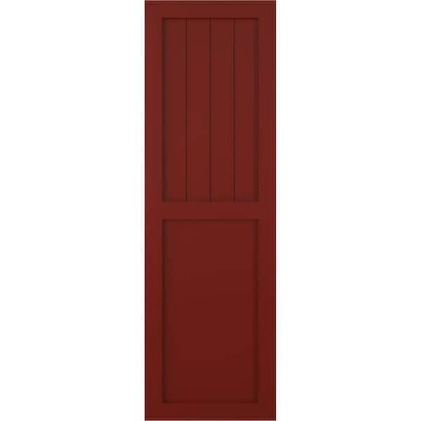 Ekena Millwork 15 in. x 33 in. TrueFit PVC Farmhouse/Flat Panel Combination Fixed Mount Board & Batten Shutters Pair in Pepper Red