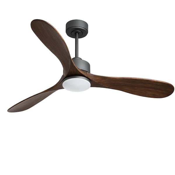 RCCFBHM Light Pro 52 in. Indoor Jet Black Modern Ceiling Fan with 3-Dark Wood Blades and DC Motor