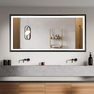 Metis 84 in. W x 48 in. H Oversized Rectangular Aluminium Framed Dimmable Anti-Fog Wall Bathroom Vanity Mirror in Black