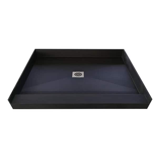 48 in. L x 36 in. W Alcove Tileable Shower Pan Base with Center Drain in Black