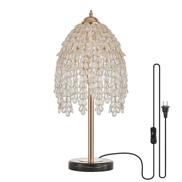 GMGSROM 19 in. Indoor Table Lamp with Teardrop-Shaped Grape Crystal Beaded Shade and Marble Textured Base