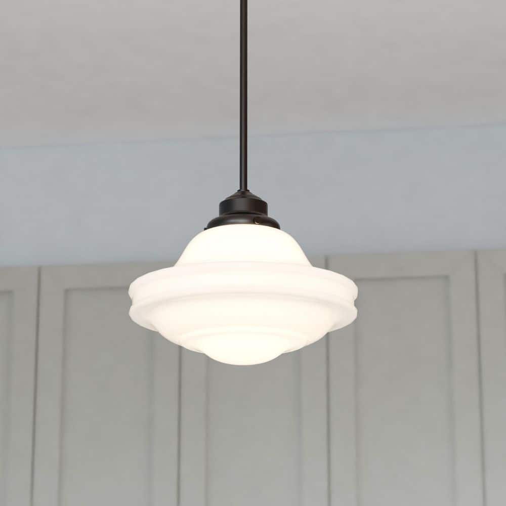 Huntley 1-Light Bronze Farmhouse Schoolhouse Pendant White Glass price history on PriceWatchPro