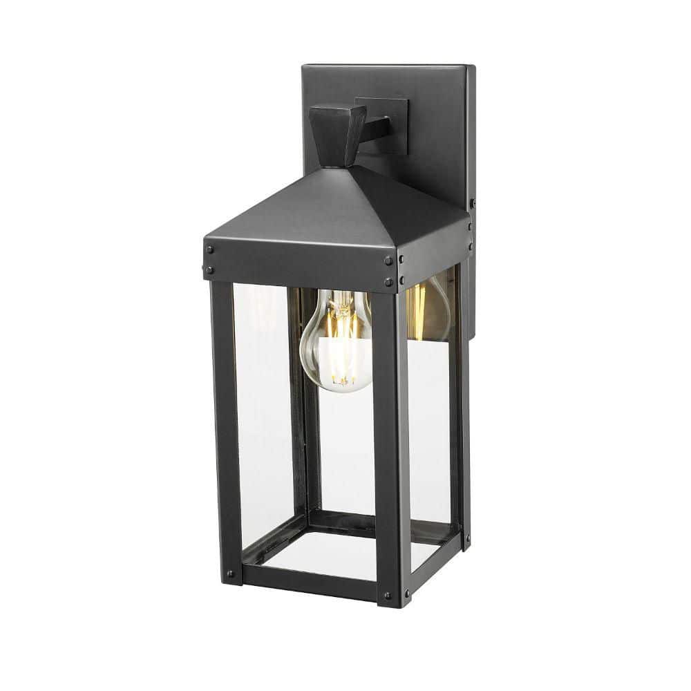 Yates 13.75 in. 1-Light Powder Coated Black Outdoor Wall Sconce with Clear Glass price history on PriceWatchPro