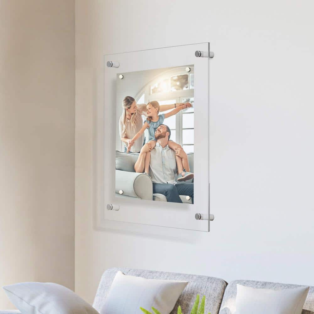 21x27 Clear Acrylic Floating Picture Frame with Chrome Mounts