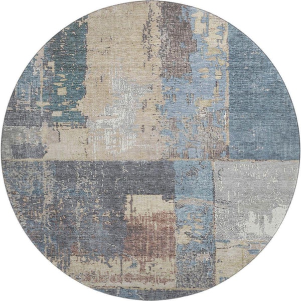 Mayfield Premium Machine Washable Abstract AMF1866 Beige 8 ft. x 8 ft. Round Rug