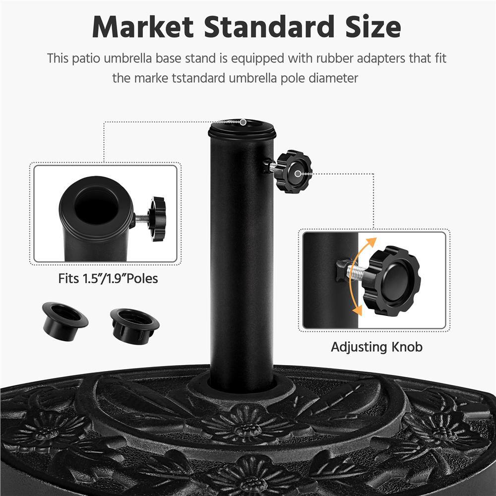 Black Ornate Concrete Half Round Umbrella Base, 20 Inch