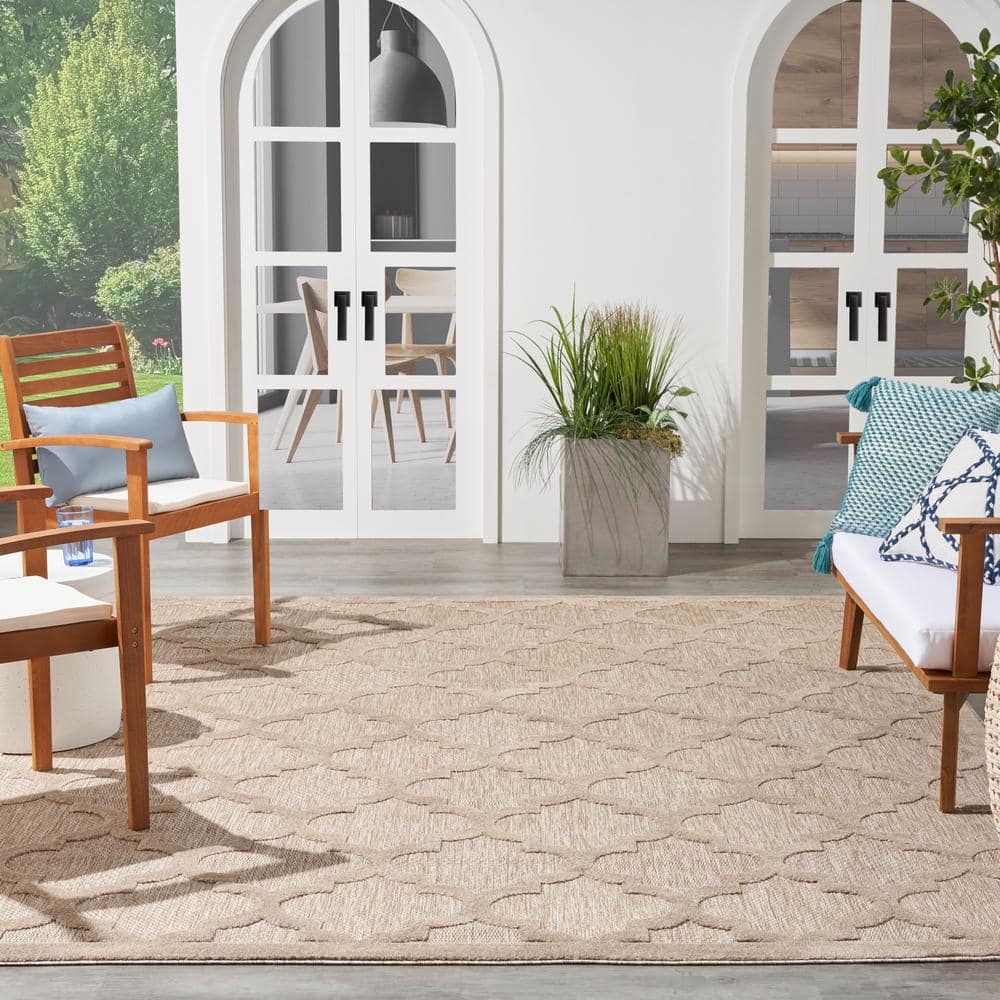 Taupe and Ivory Moroccan Trellis 7' x 10' Synthetic Area Rug