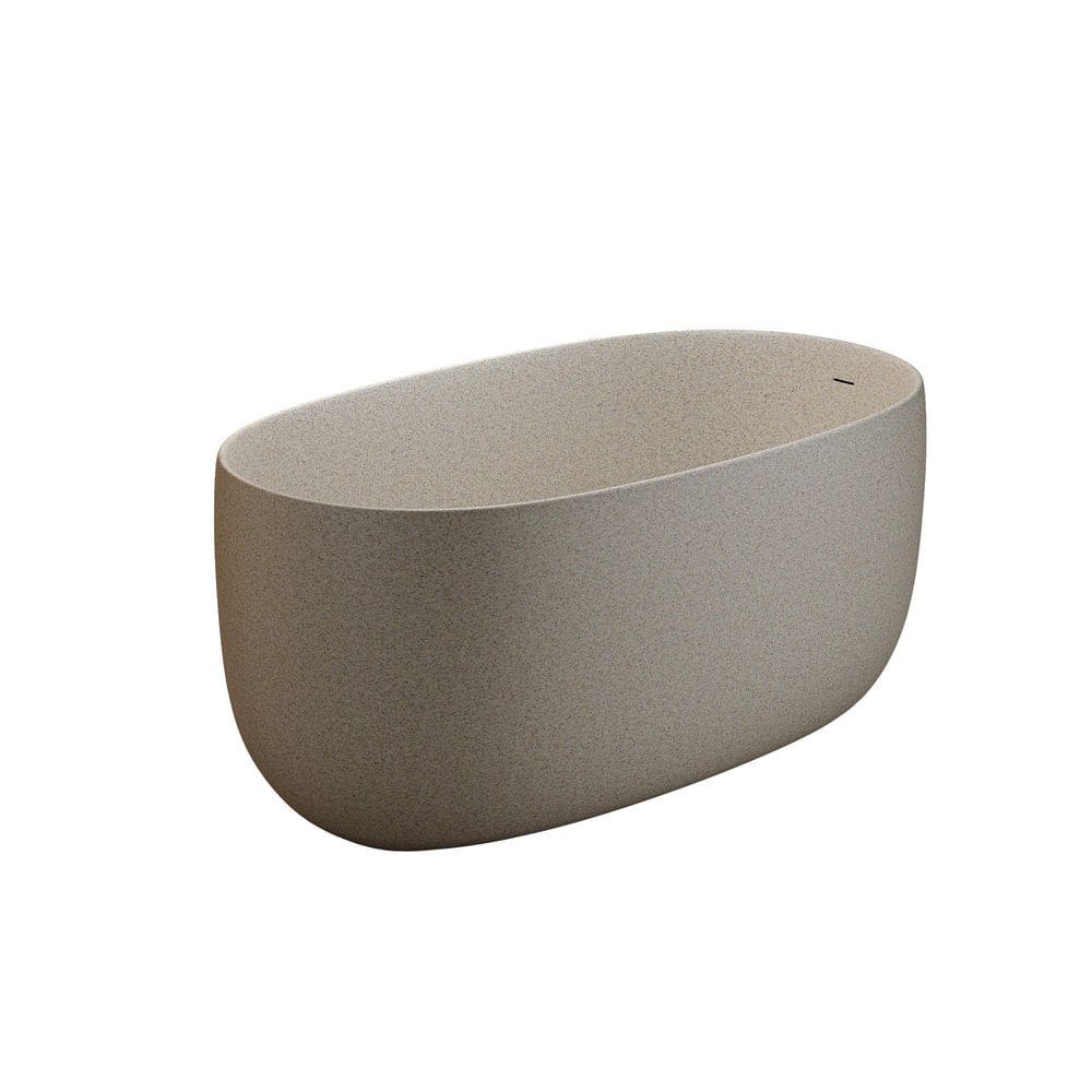 47 in. L x 25.6 in. W Freestanding Resin Stone Soaking Bathtub Solid Surface Modern Tubs with Center Drain in Cream Grey price history on PriceWatchPro