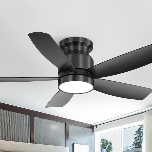 42 in. Indoor/Outdoor Flush Mount Black Ceiling Fan with 3-Color LED Light Kits and 6-Speed reversible DC Remote