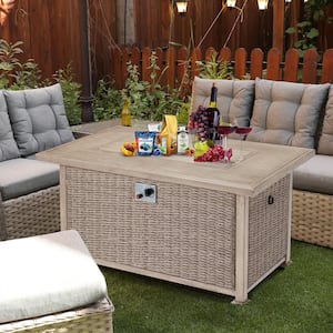 50 in. Grey Rectangular Wicker Outdoor Fire Pit Table