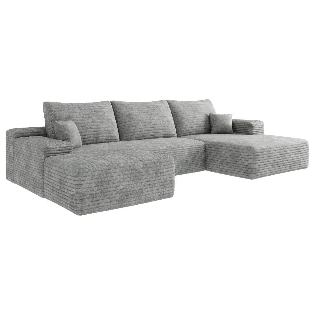 107 in. Armless 5-piece Corduroy U-Shaped Sectional Sofa with Ottoman in Grey durable construction