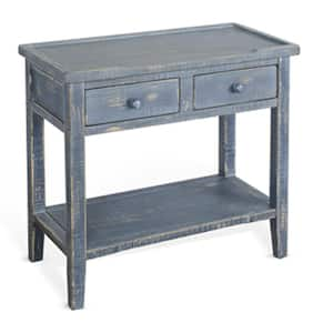 28 in. Blue Rectangular Wooden Top End Table