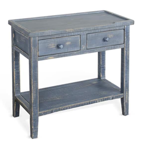 Benjara 28 in. Blue Rectangular Wooden Top End Table