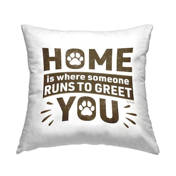 Stupell Industries Pet Runs To Greet You Brown Print Polyester 18 in. x 18 in. Throw Pillow