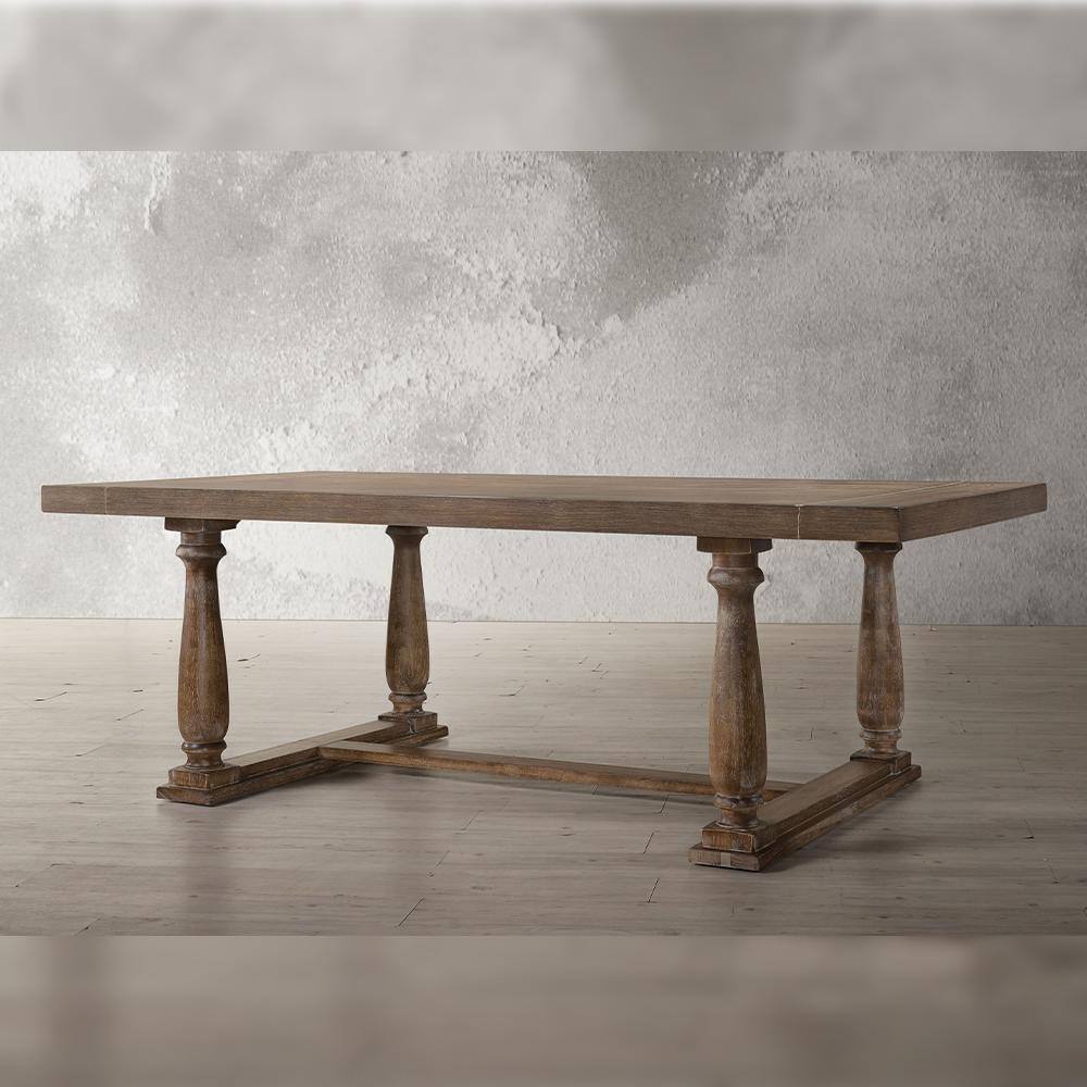Weathered Oak Rectangular Wood Dining Table with Trestle Base