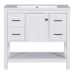 36 in. W x 18 in. D x 34 in. H Single Sink Freestanding Bath Vanity in White with White Resin Top