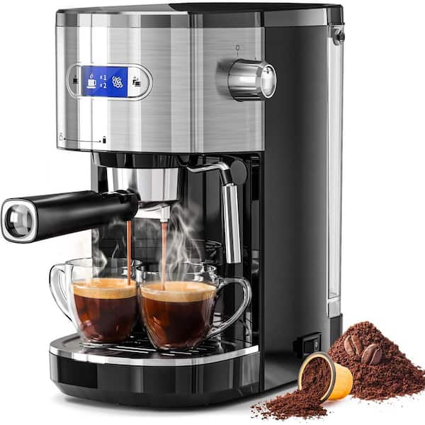 2 Cups Stainless Steel Coffee Maker with Milk Frother Steam Wand, 45 oz. Removable Water Tank for Cappuccino