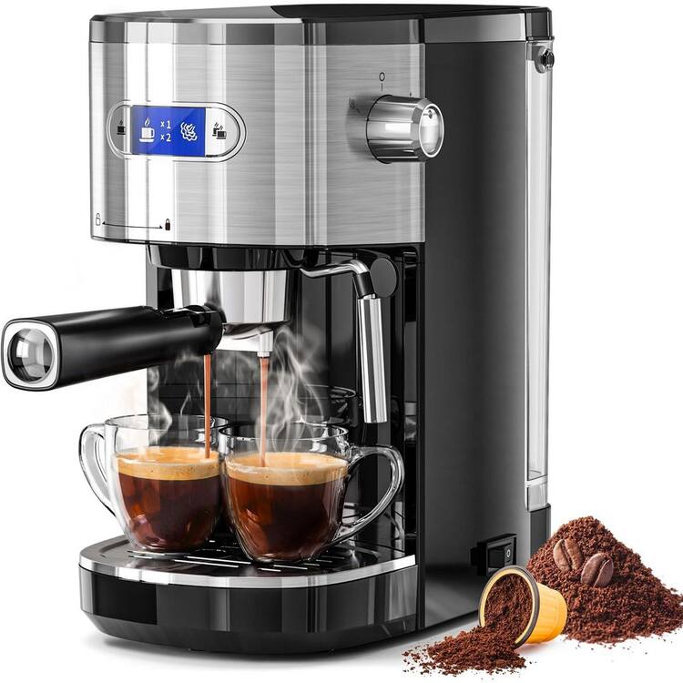 COWSAR 2 Cups Stainless Steel Coffee Maker with Milk Frother Steam Wand, 45 oz. Removable Water Tank for Cappuccino