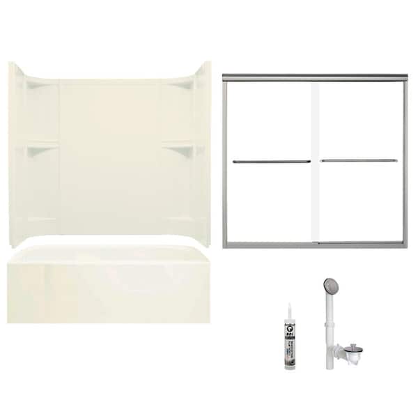STERLING Accord 30 in. x 60 in. x 72 in. Bath and Shower Kit with Left-Hand Drain in Biscuit and Brushed Nickel