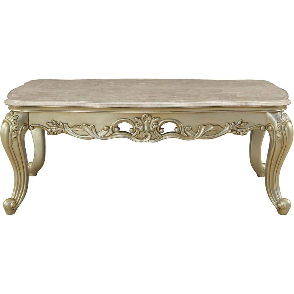 Venetian Worldwide Gorsedd 60 In Antique White Large Rectangle Marble Coffee Table With Marble Top Va 82440 The Home Depot