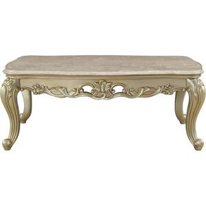 Gorsedd 60 in. Antique White Large Rectangle Marble Coffee Table with Marble Top