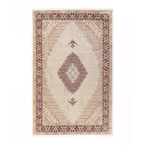 Mogul One-of-a-Kind Traditional Ivory 6 ft. 1 in. x 9 ft. 5 in. Oriental Area Rug