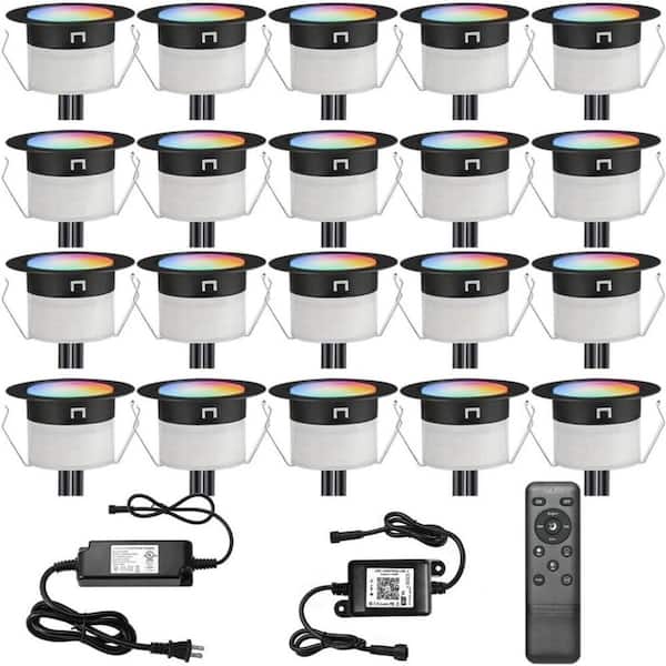 LED RGBW Deck Lights Kit 20 Pcs 1.22 Inch Recessed WiFi Smartphone Control Outdoor Waterproof Black