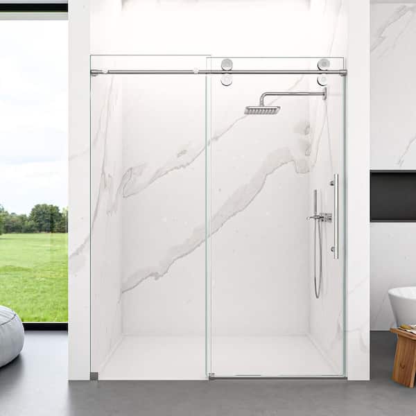 48 in. W x 76 in. H Frameless Single Sliding Shower Door in Chrome With 5/16 in. Clear Tempered Glass