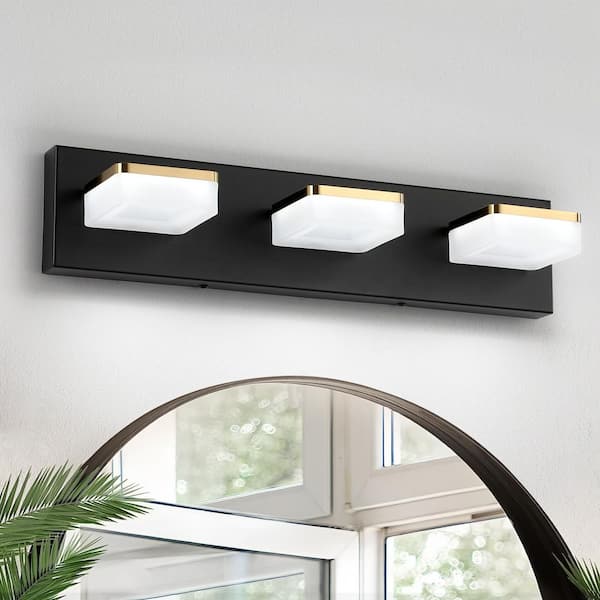 JUSHENG 19.69 in. 3-Light Black Vanity Light Bar with Dimmable 5500K Light and 270° Swivel Range Acrylic Lampshade